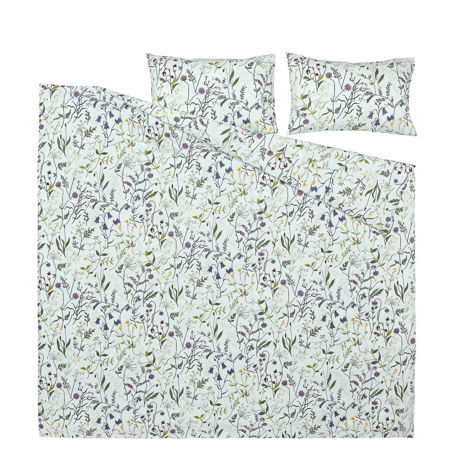 MATTOXBÄR duvet cover and 2 pillowcases, pale blue/floral pattern, 240x220/50x80 cm
