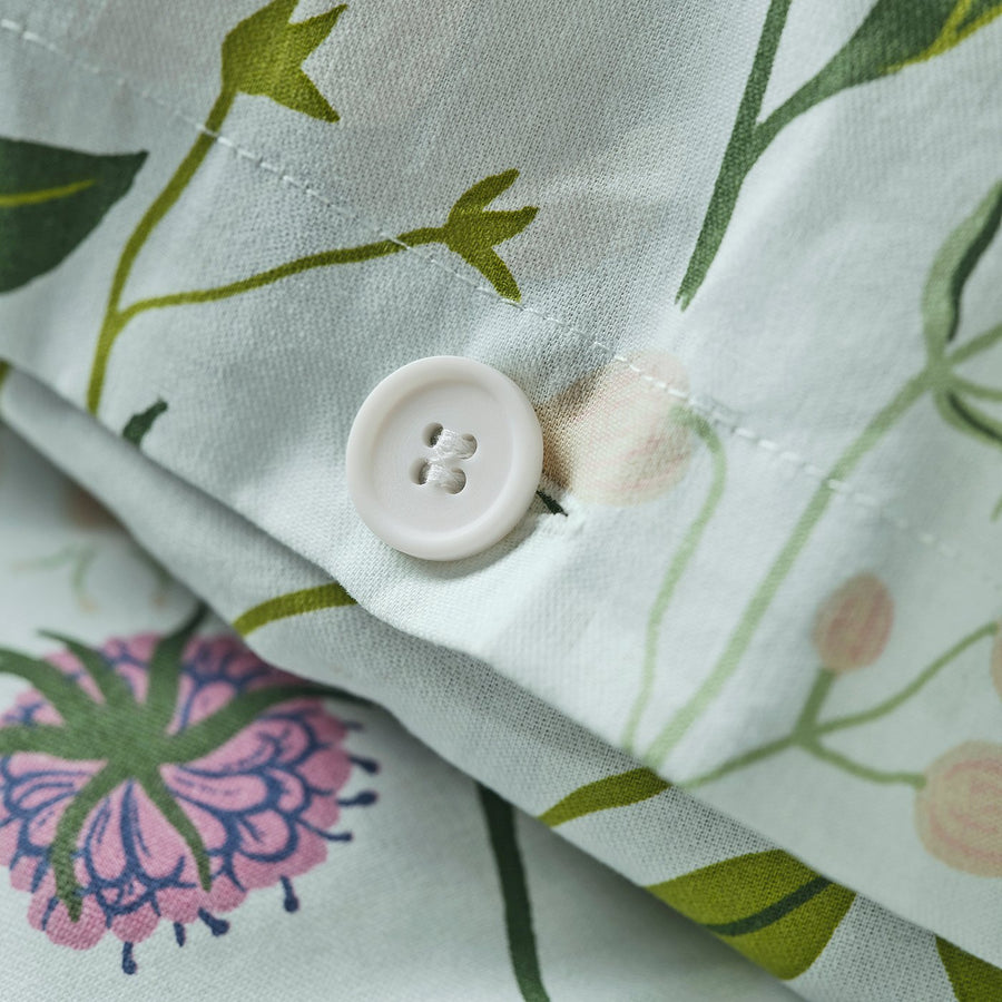 MATTOXBÄR duvet cover and 2 pillowcases, pale blue/floral pattern, 240x220/50x80 cm