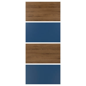 MEHAMN 4 panels for sliding door frame, walnut effect/blue, 100x236 cm