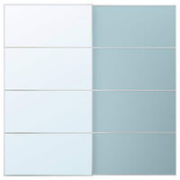 MEHAMN/AULI pair of sliding doors, aluminium double sided/light blue mirror glass, 200x201 cm