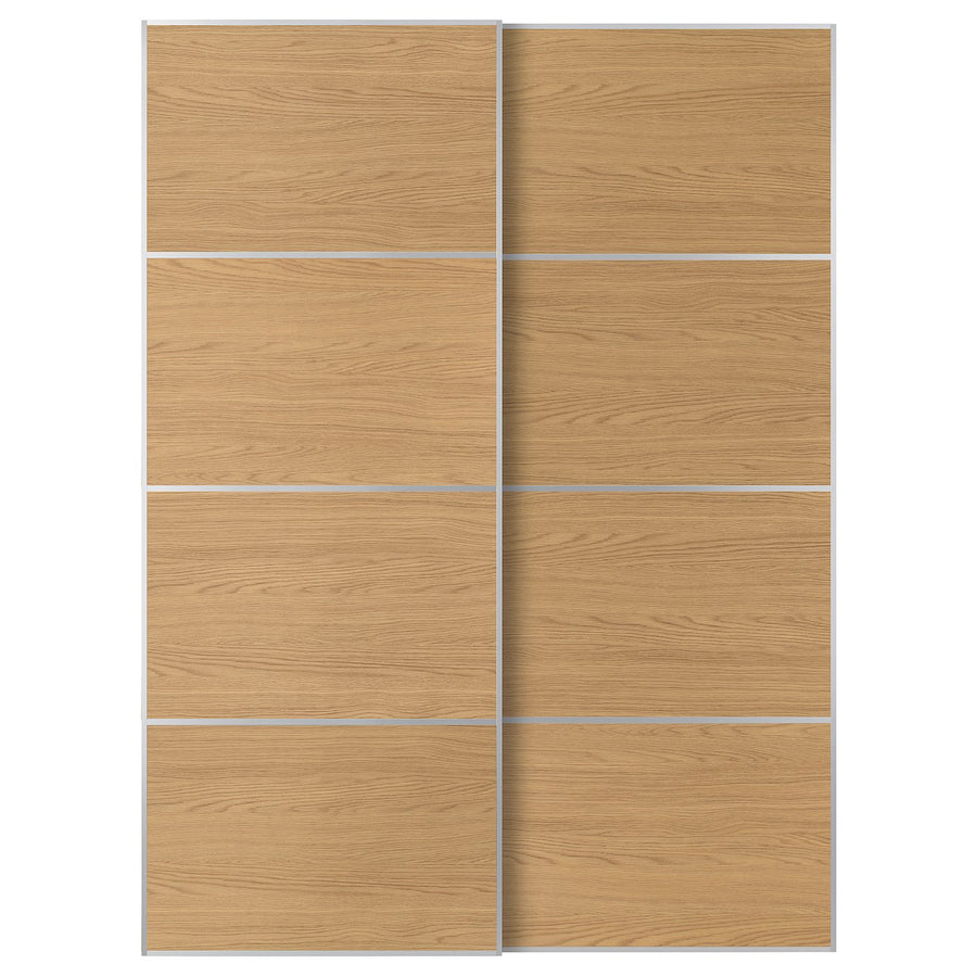 MEHAMN pair of sliding doors, aluminium/double sided oak effect, 150x201 cm