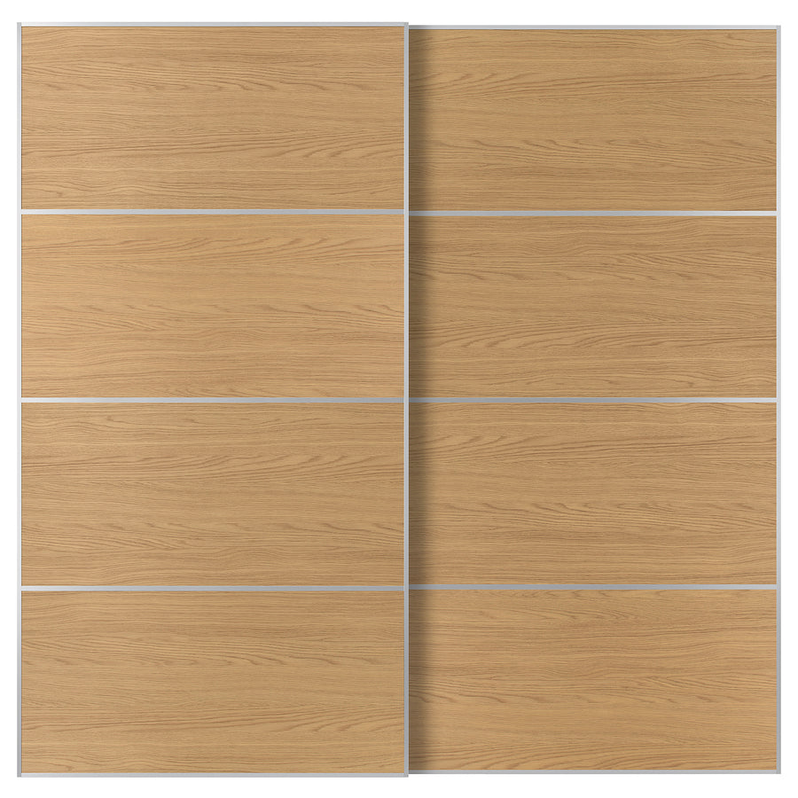 MEHAMN pair of sliding doors, aluminium/double sided oak effect, 200x201 cm