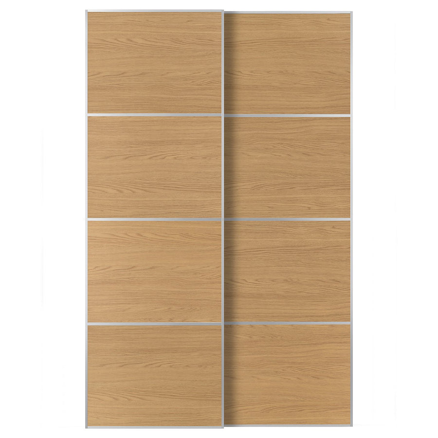 MEHAMN pair of sliding doors, aluminium/double sided oak effect, 150x236 cm