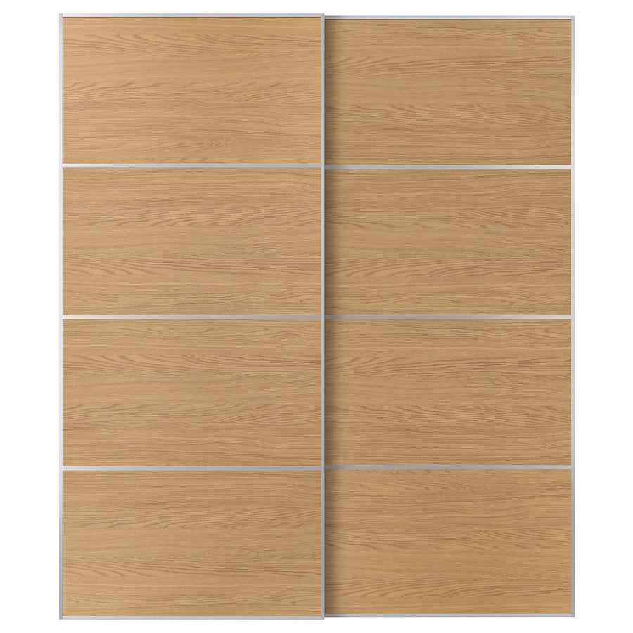 MEHAMN pair of sliding doors, aluminium/double sided oak effect, 200x236 cm