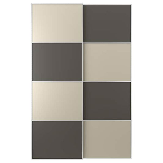 Ikea MEHAMN - Pair of sliding doors, aluminium double sided/dark grey grey-beige, 150x236 cm