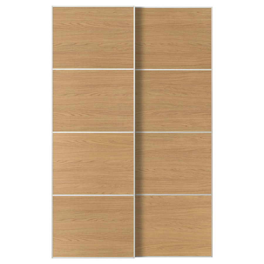 MEHAMN pair of sliding doors, white/double sided oak effect, 150x236 cm