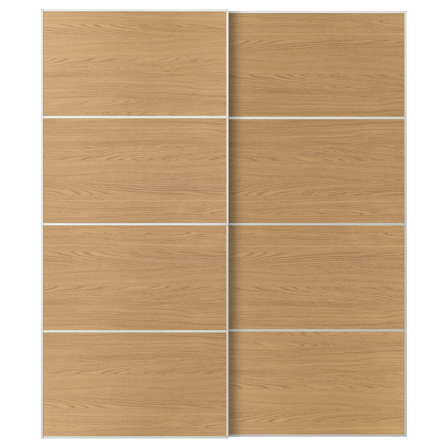 MEHAMN pair of sliding doors, white/double sided oak effect, 200x236 cm