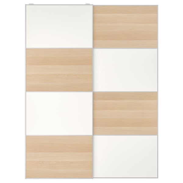 MEHAMN pair of sliding doors, double sided white stained oak effect/white, 150x201 cm