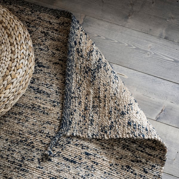 MELHOLT rug, flatwoven, handmade natural/dark blue, 133x195 cm