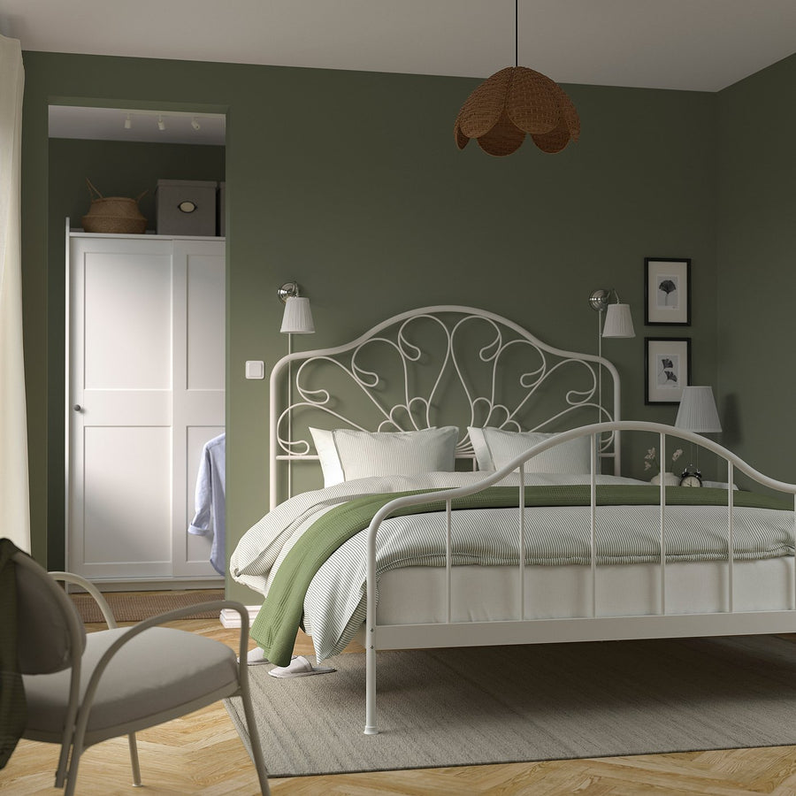 MELLGRUND bed frame, off-white/Lindbåden, 160x200 cm