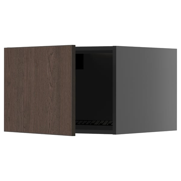 METOD top cabinet for fridge/freezer, black-grey/Sinarp brown, 60x40 cm