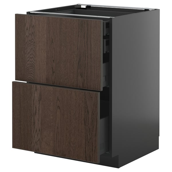 METOD / KNIVSHULT base cb 2 frnts/2 low/1 md/1 hi drw, black-grey/Sinarp brown, 60x60 cm