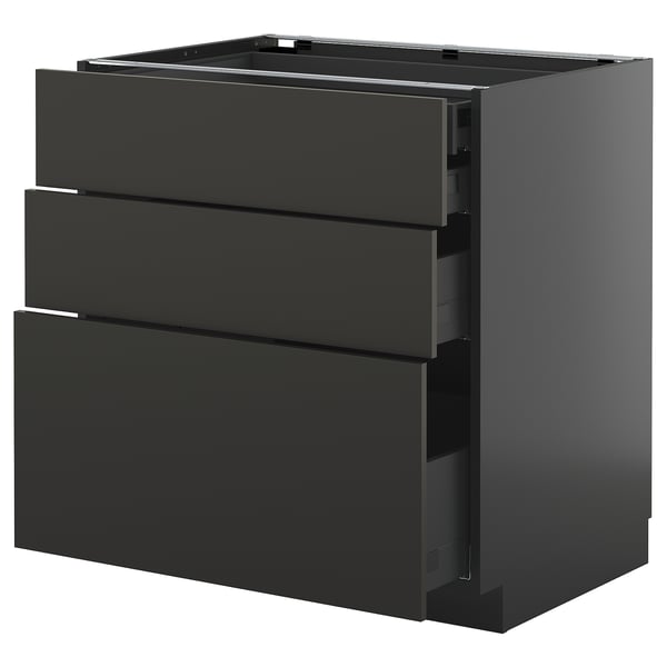 METOD / KNIVSHULT base cb 3 frnts/2 low/1 md/1 hi drw, black-grey/Nickebo matt anthracite, 80x60 cm
