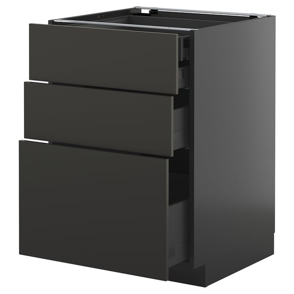 METOD / KNIVSHULT base cb 3 frnts/2 low/1 md/1 hi drw, black-grey/Nickebo matt anthracite, 60x60 cm
