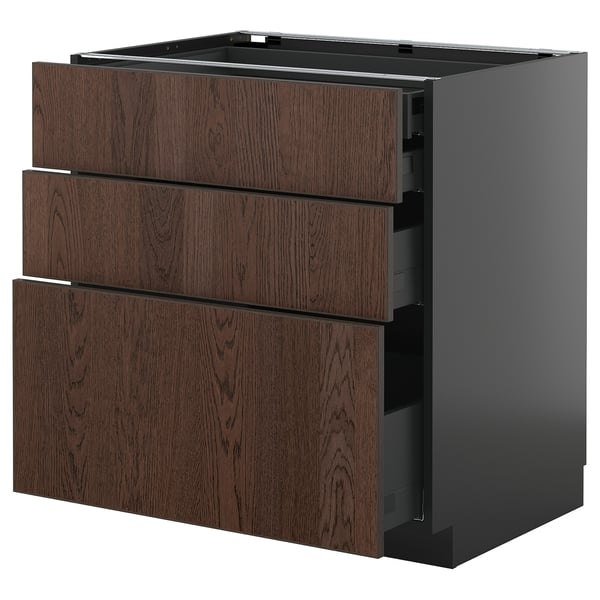 METOD / KNIVSHULT base cb 3 frnts/2 low/1 md/1 hi drw, black-grey/Sinarp brown, 80x60 cm
