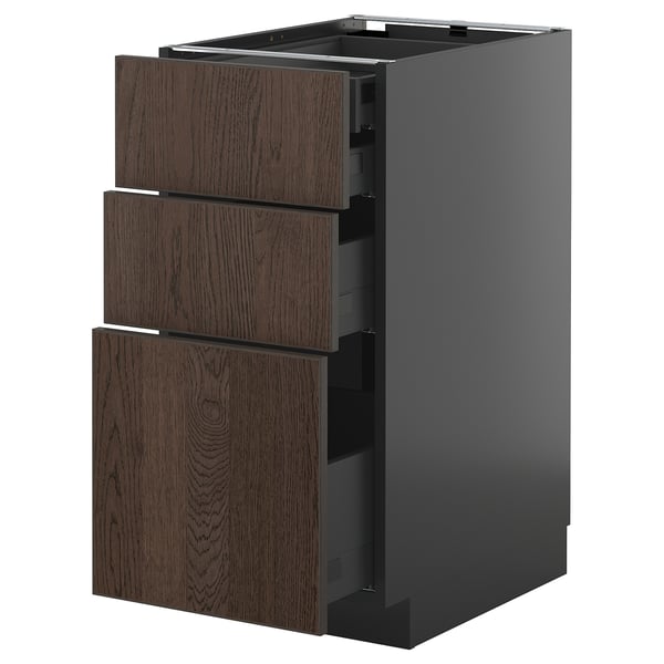 METOD / KNIVSHULT base cb 3 frnts/2 low/1 md/1 hi drw, black-grey/Sinarp brown, 40x60 cm