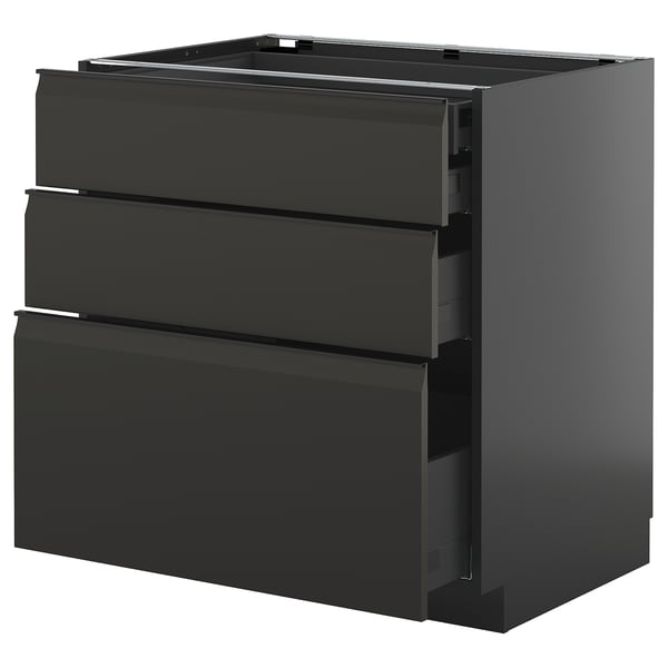 METOD / KNIVSHULT base cb 3 frnts/2 low/1 md/1 hi drw, black-grey/Upplöv matt anthracite, 80x60 cm