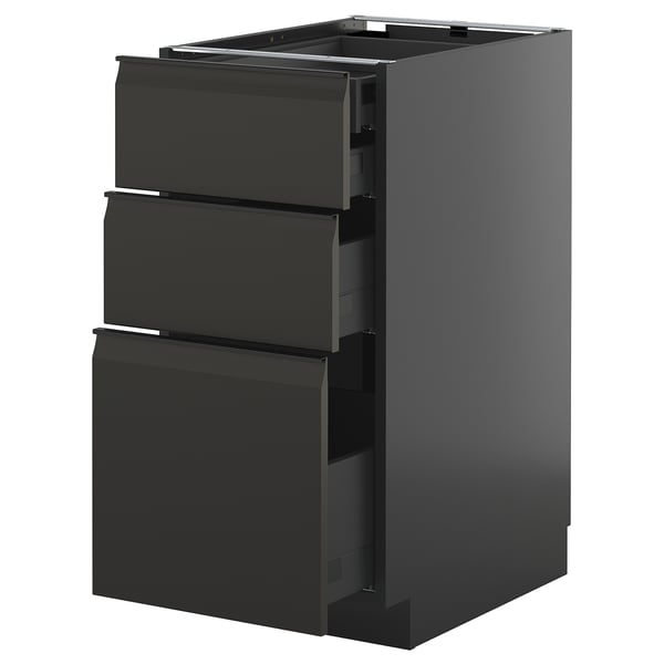 METOD / KNIVSHULT base cb 3 frnts/2 low/1 md/1 hi drw, black-grey/Upplöv matt anthracite, 40x60 cm