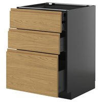 METOD / KNIVSHULT base cb 3 frnts/2 low/1 md/1 hi drw, black-grey/Voxtorp oak effect, 60x60 cm