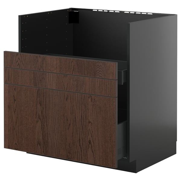METOD / KNIVSHULT base cab f TALLSJÖN sink, black-grey/Sinarp brown, 80x60 cm