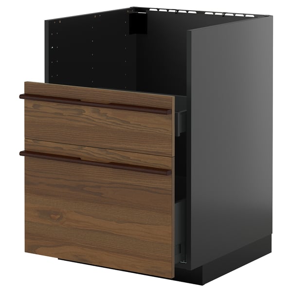 METOD / KNIVSHULT base cab f TALLSJÖN sink, black-grey/Stensta dark brown ash veneer, 60x60 cm