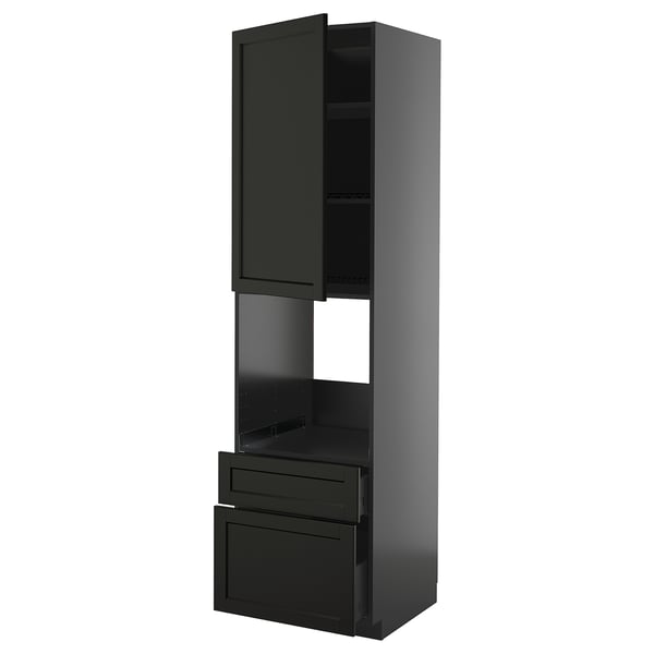 METOD / KNIVSHULT hi cab f ov w dr/2 frnt/1 m/1 h drw, black-grey/Lerhyttan black stained, 60x60x220 cm