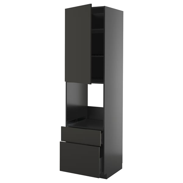 METOD / KNIVSHULT hi cab f ov w dr/2 frnt/1 m/1 h drw, black-grey/Nickebo matt anthracite, 60x60x220 cm