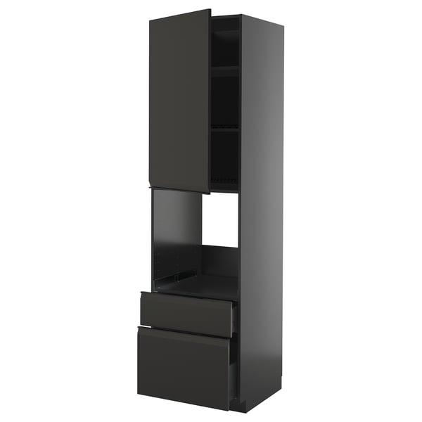 METOD / KNIVSHULT hi cab f ov w dr/2 frnt/1 m/1 h drw, black-grey/Upplöv matt anthracite, 60x60x220 cm