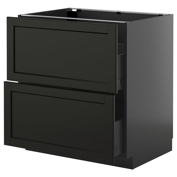 METOD / KNIVSHULT base cb 2 fronts/2 high drawers, black-grey/Lerhyttan black stained, 80x60 cm