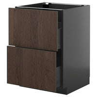 METOD / KNIVSHULT base cb 2 fronts/2 high drawers, black-grey/Sinarp brown, 60x60 cm
