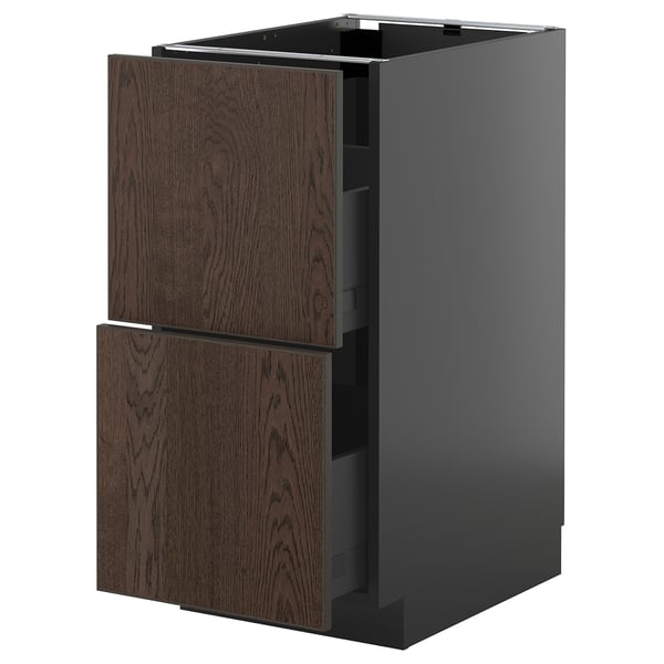 METOD / KNIVSHULT base cb 2 fronts/2 high drawers, black-grey/Sinarp brown, 40x60 cm