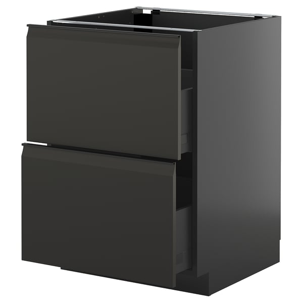 METOD / KNIVSHULT base cb 2 fronts/2 high drawers, black-grey/Upplöv matt anthracite, 60x60 cm