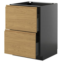 METOD / KNIVSHULT base cb 2 fronts/2 high drawers, black-grey/Voxtorp oak effect, 60x60 cm