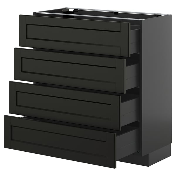 METOD / KNIVSHULT base cab 4 frnts/4 drawers, black-grey/Lerhyttan black stained, 80x37 cm