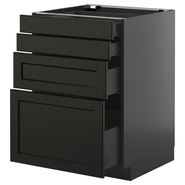 METOD / KNIVSHULT base cab 4 frnts/4 drawers, black-grey/Lerhyttan black stained, 60x60 cm