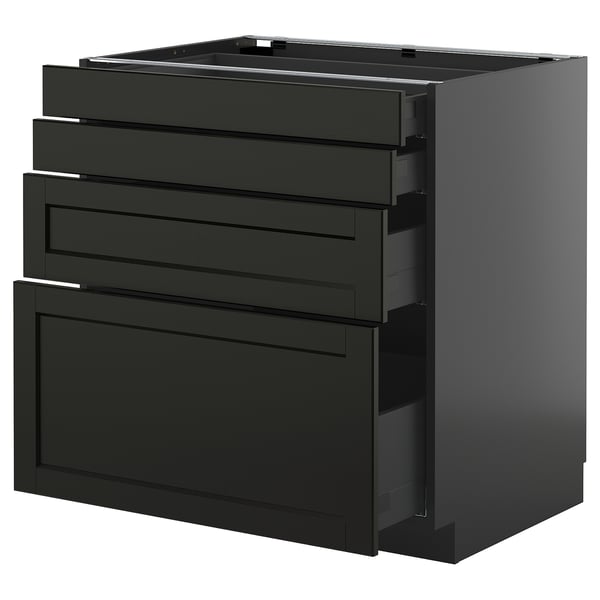 METOD / KNIVSHULT base cab 4 frnts/4 drawers, black-grey/Lerhyttan black stained, 80x60 cm