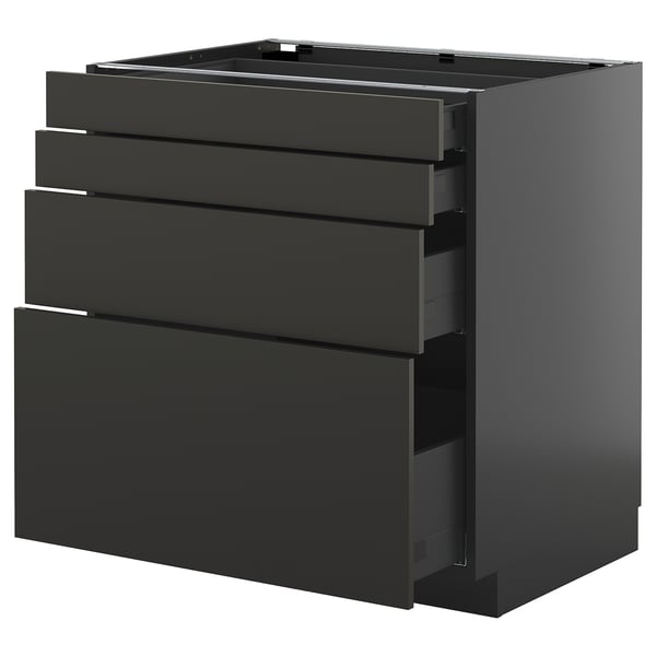METOD / KNIVSHULT base cab 4 frnts/4 drawers, black-grey/Nickebo matt anthracite, 80x60 cm