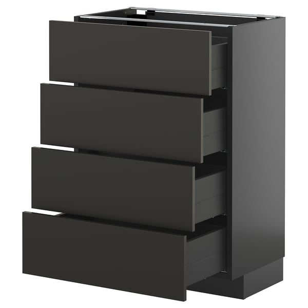 METOD / KNIVSHULT base cab 4 frnts/4 drawers, black-grey/Nickebo matt anthracite, 60x37 cm