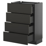 METOD / KNIVSHULT base cab 4 frnts/4 drawers, black-grey/Nickebo matt anthracite, 60x37 cm