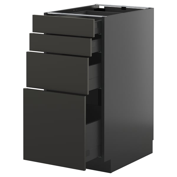 METOD / KNIVSHULT base cab 4 frnts/4 drawers, black-grey/Nickebo matt anthracite, 40x60 cm