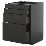 METOD / KNIVSHULT base cab 4 frnts/4 drawers, black-grey/Upplöv matt anthracite, 60x60 cm
