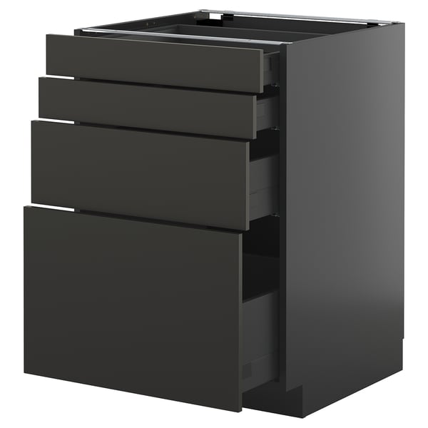 METOD / KNIVSHULT base cab 4 frnts/4 drawers, black-grey/Upplöv matt anthracite, 60x60 cm