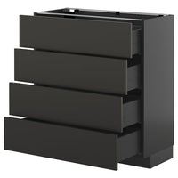 METOD / KNIVSHULT base cab 4 frnts/4 drawers, black-grey/Nickebo matt anthracite, 80x37 cm