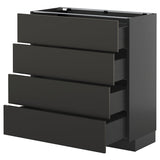 METOD / KNIVSHULT base cab 4 frnts/4 drawers, black-grey/Nickebo matt anthracite, 80x37 cm
