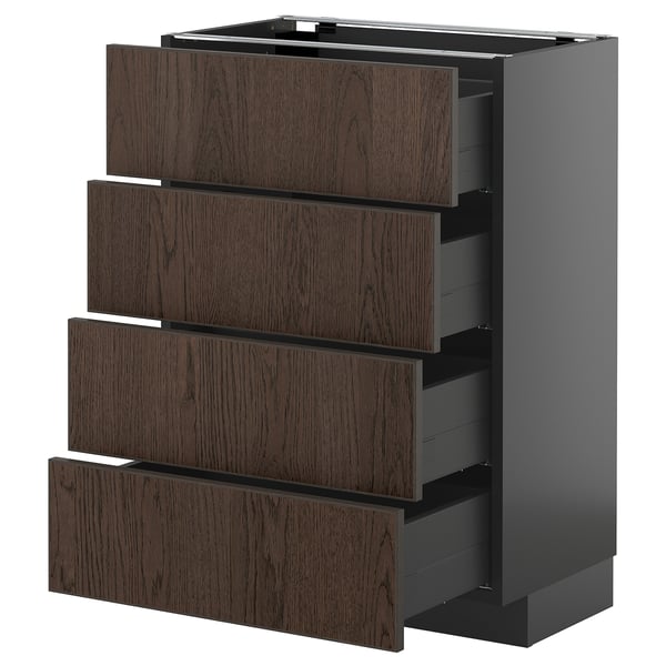 METOD / KNIVSHULT base cab 4 frnts/4 drawers, black-grey/Sinarp brown, 60x37 cm