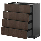 METOD / KNIVSHULT base cab 4 frnts/4 drawers, black-grey/Sinarp brown, 80x37 cm