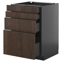 METOD / KNIVSHULT base cab 4 frnts/4 drawers, black-grey/Sinarp brown, 60x60 cm