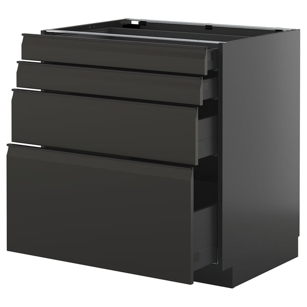 METOD / KNIVSHULT base cab 4 frnts/4 drawers, black-grey/Upplöv matt anthracite, 80x60 cm
