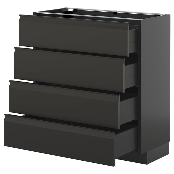 METOD / KNIVSHULT base cab 4 frnts/4 drawers, black-grey/Upplöv matt anthracite, 80x37 cm