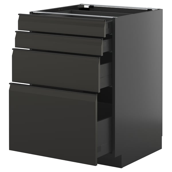 METOD / KNIVSHULT base cab 4 frnts/4 drawers, black-grey/Upplöv matt anthracite, 60x60 cm